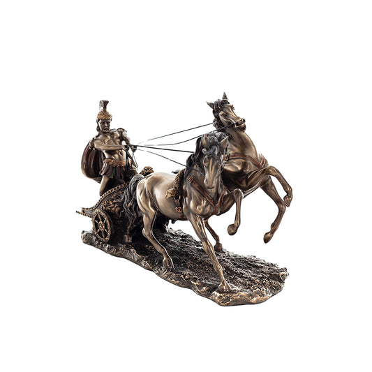 Achilles Chariot Statue Veronese Bronze – 26x17cm Greek Warrior & Horses Figurine