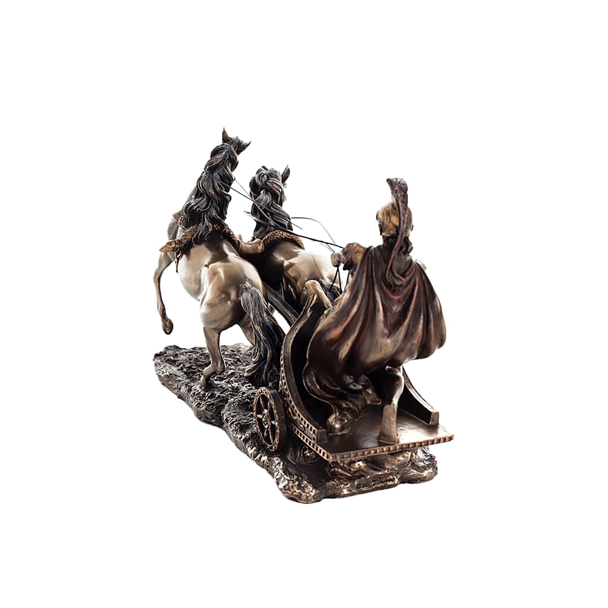 Achilles Chariot Statue Veronese Bronze – 26x17cm Greek Warrior & Horses Figurine