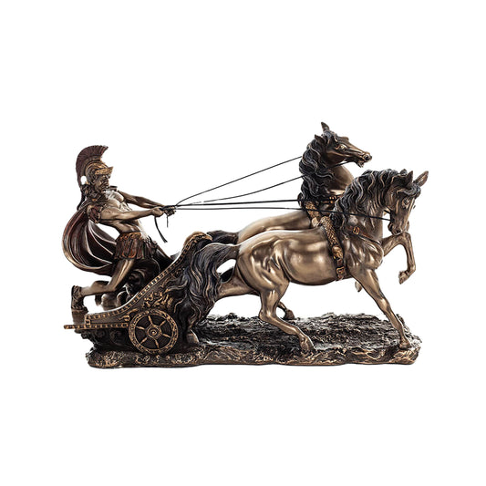 Achilles Chariot Statue Veronese Bronze – 26x17cm Greek Warrior & Horses Figurine