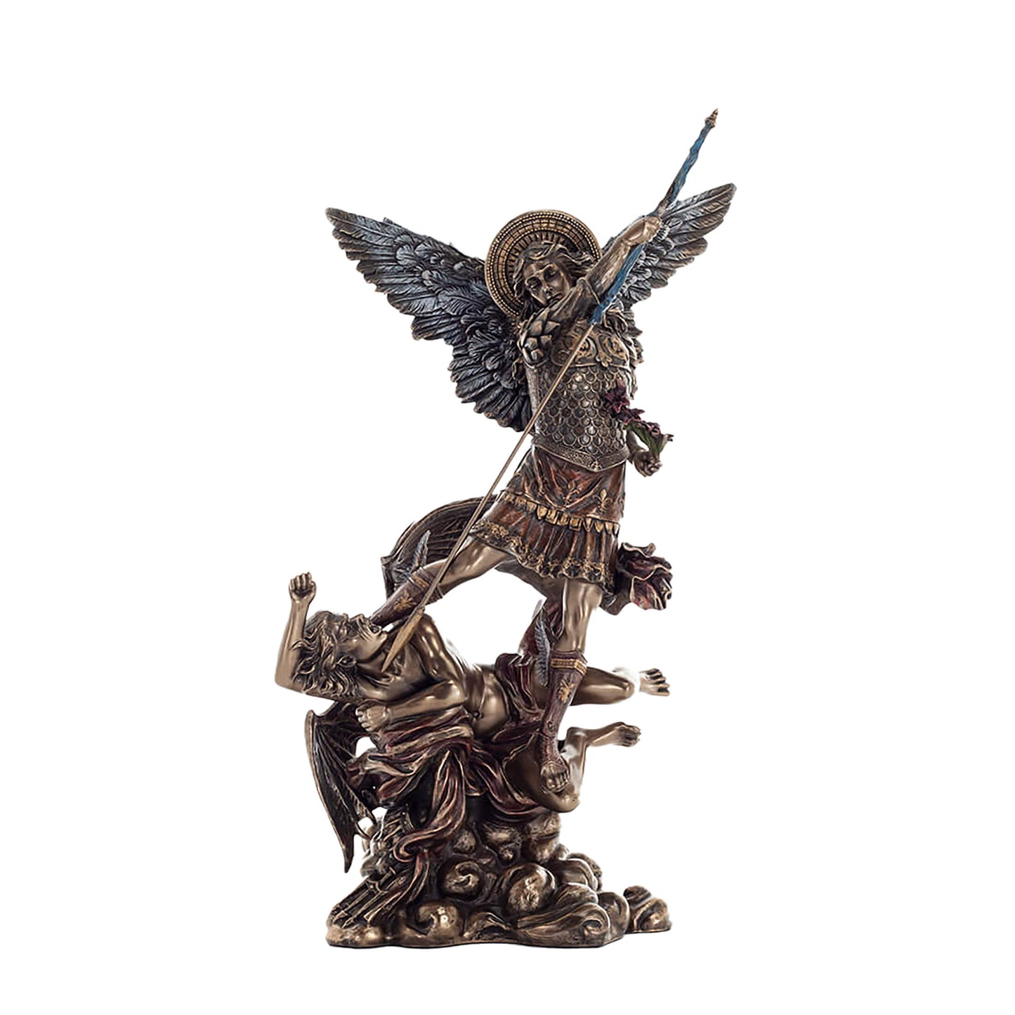 Archangel Saint Michael 33cm Veronese Cold-Cast Bronze Statue – Heavenly Warrior Defeating Evil