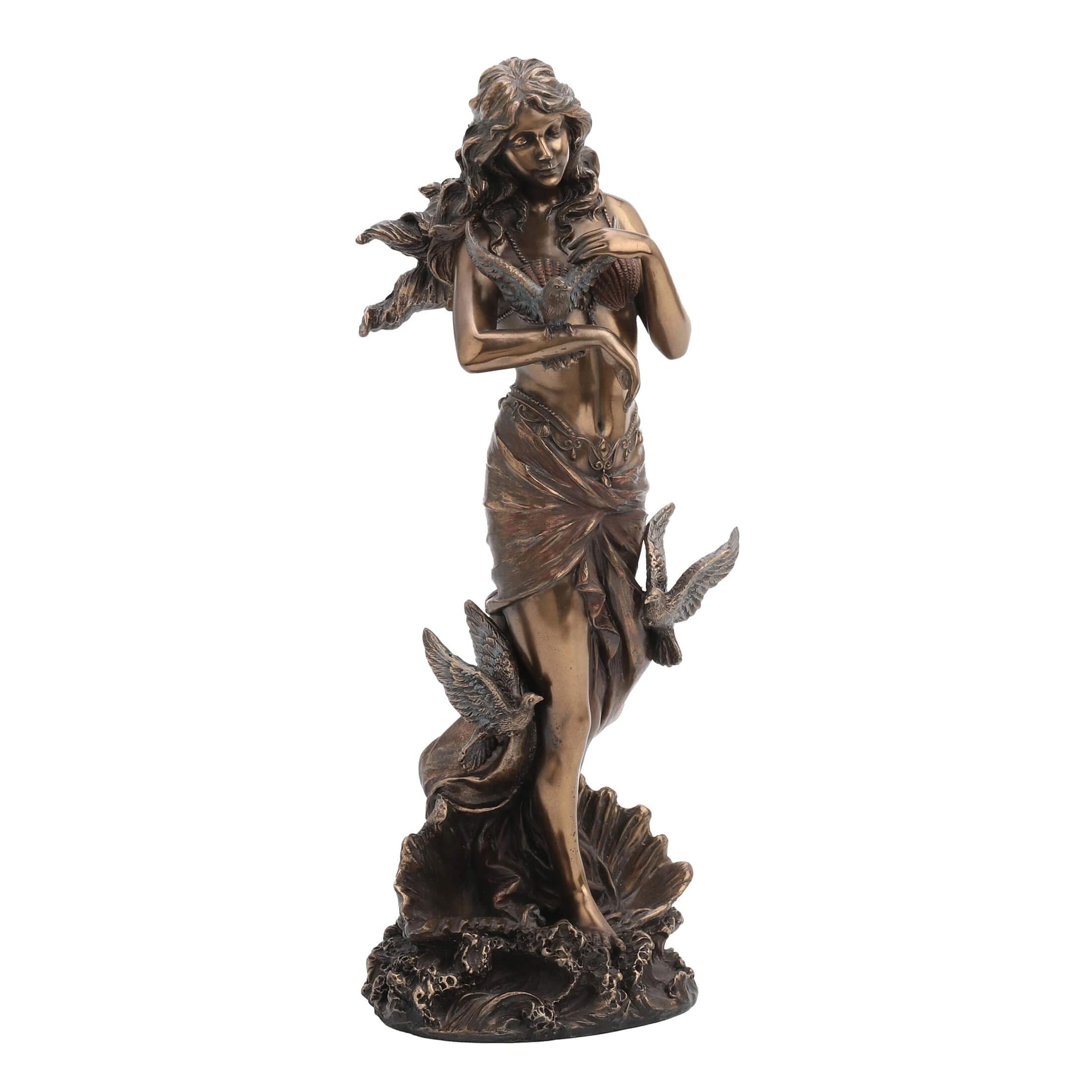Aphrodite with Doves Statue – 28cm Veronese Cold-Cast Bronze Greek Goddess Figurine