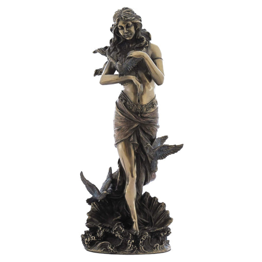 Aphrodite with Doves Statue – 28cm Veronese Cold-Cast Bronze Greek Goddess Figurine