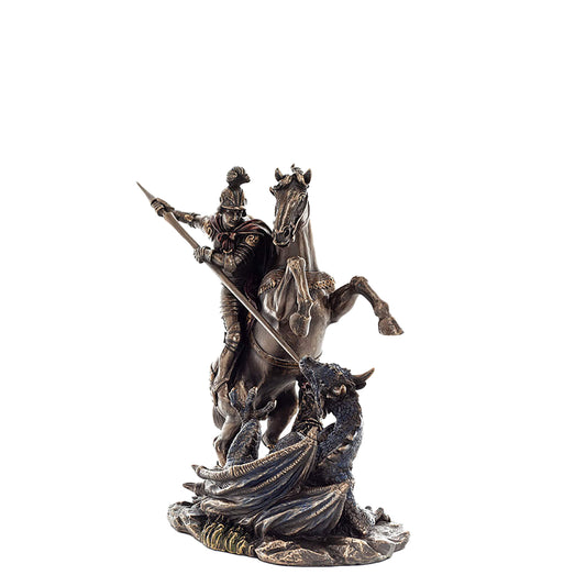 Saint George Slaying the Dragon 23x21cm Veronese Cold-Cast Bronze Statue – Christian Warrior Figurine