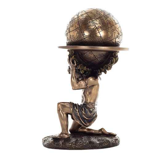 Atlas Titan Bronze Statue side angle with celestial sphere