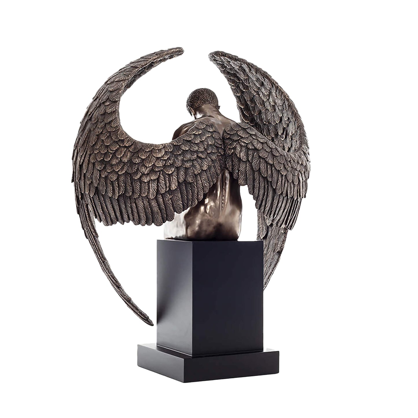 Fallen Angel Bronze Statue rear angle showing feather detail