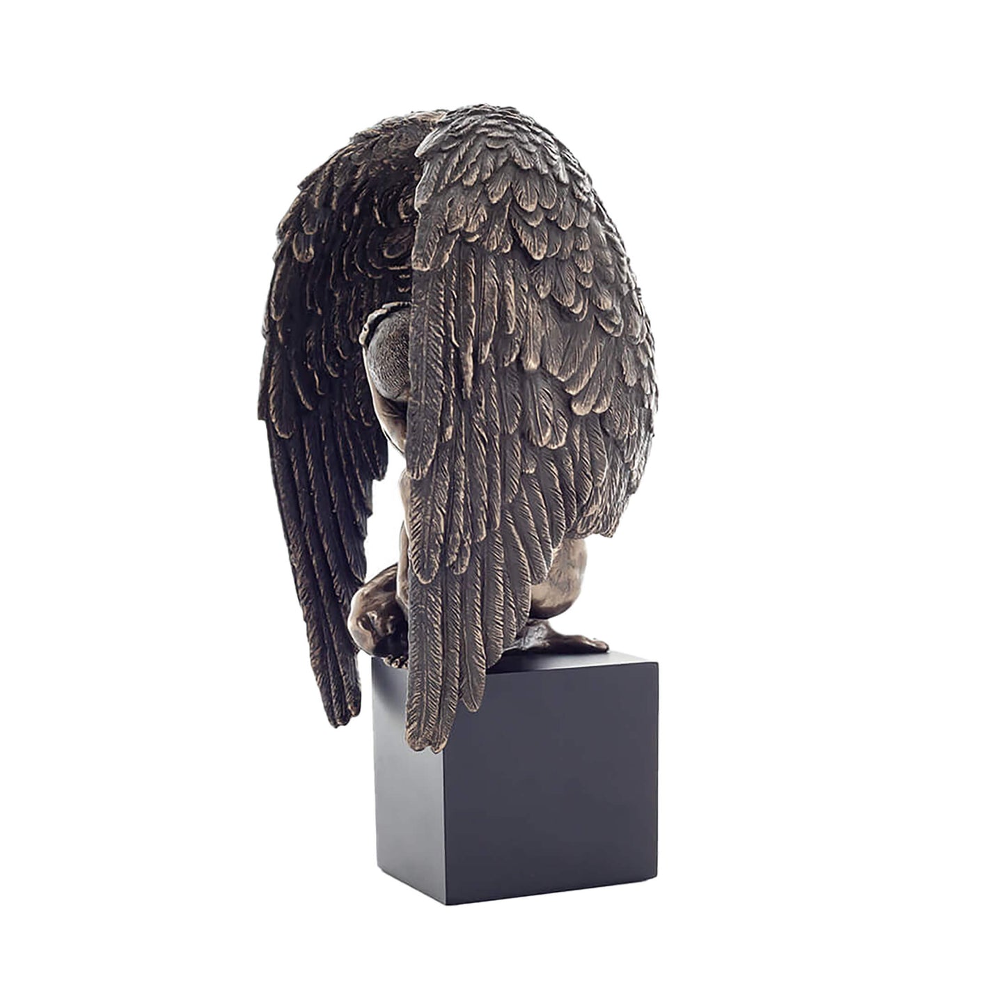 Fallen Angel Bronze Statue side angle with folded wings