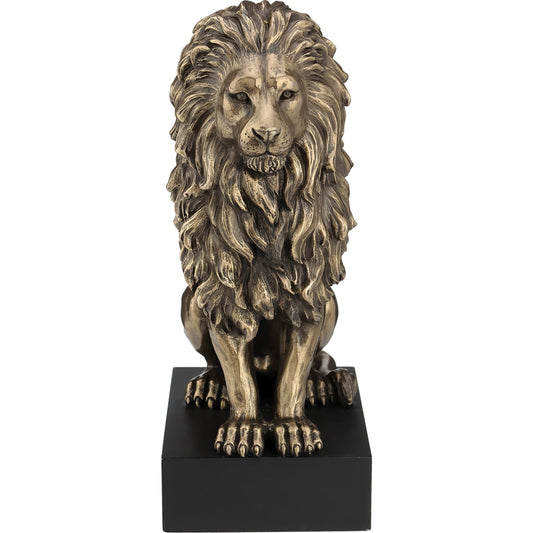 Sitting Lion Bronze Statue side angle showing mane and paws