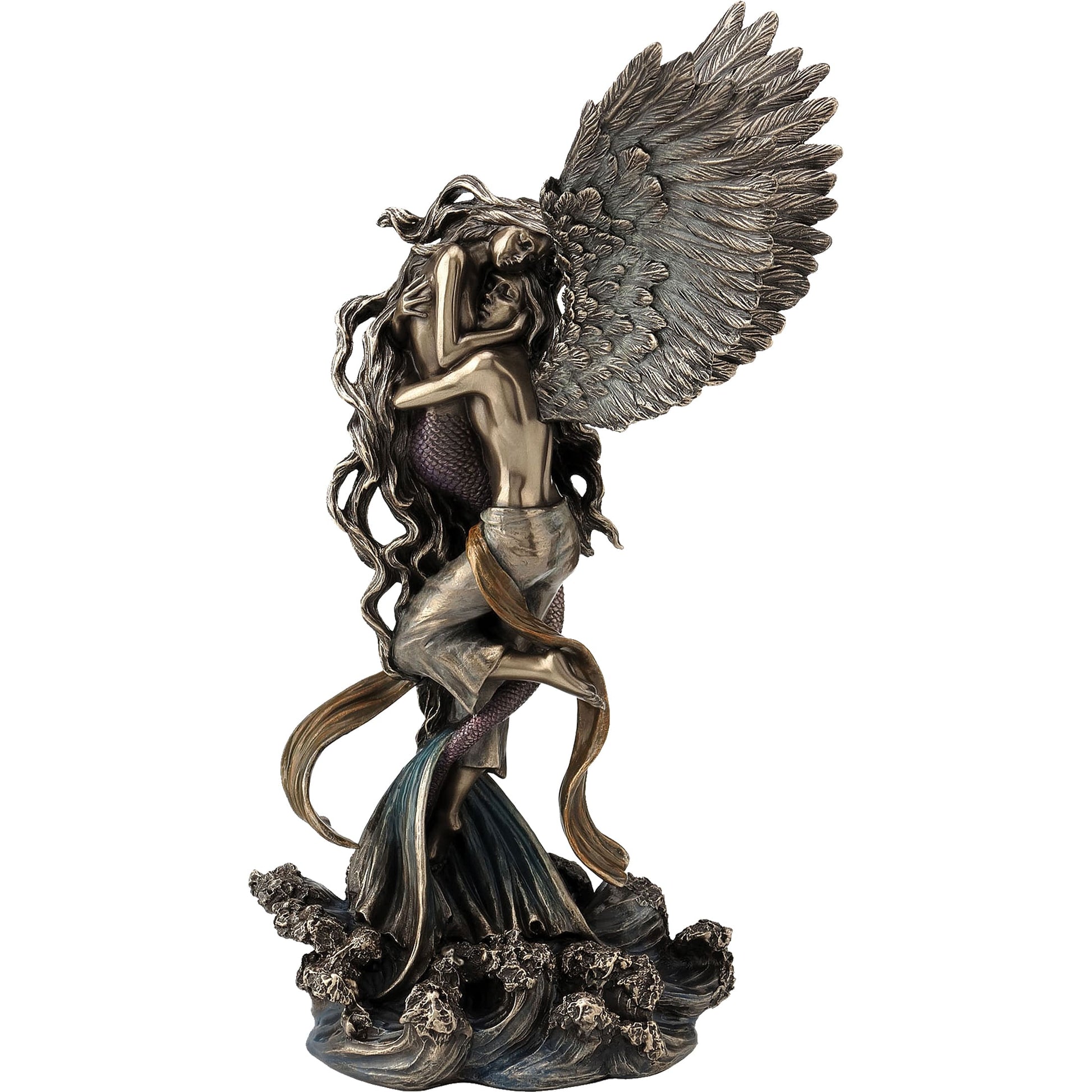 Angel and Mermaid Bronze Statue front view, 30.5×17.5 cm