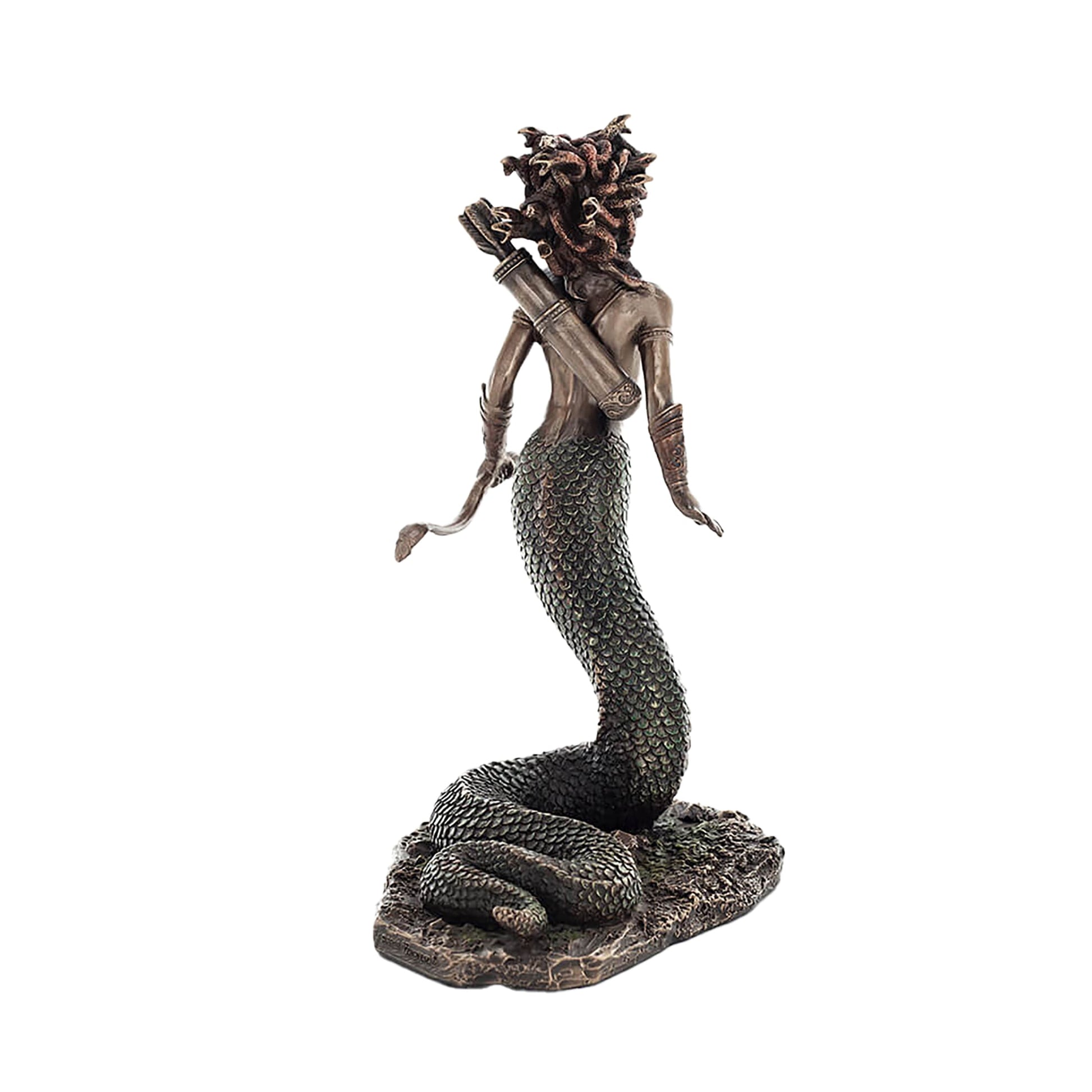 Medusa Archer Bronze Statue rear angle showing serpents and base
