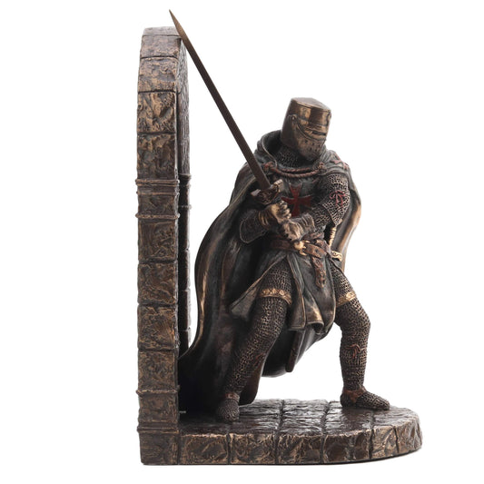 Templar Knight Bronze Statue side angle showing shield and cloak
