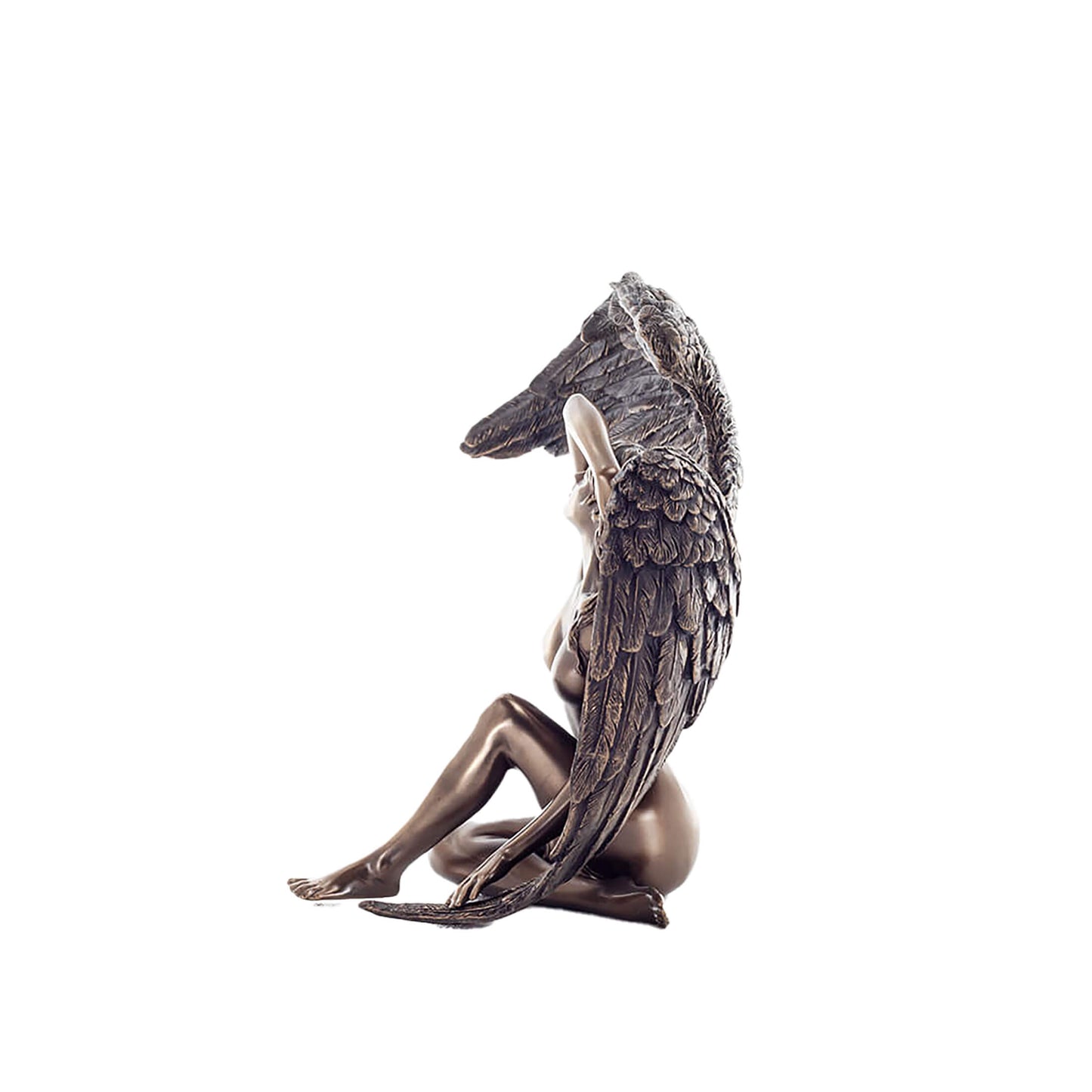 Fallen Angel Bronze Statue side angle with folded wings