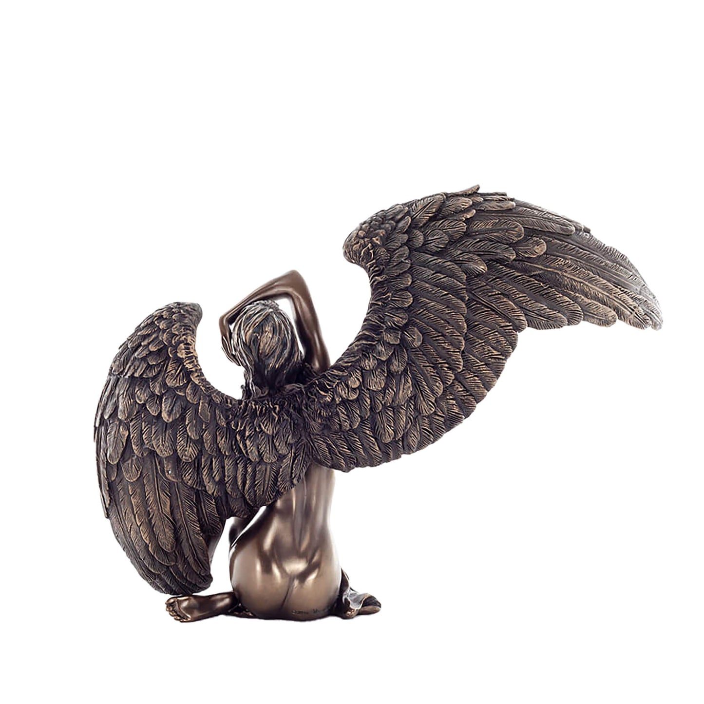 Fallen Angel Bronze Statue rear angle showing feather detail
