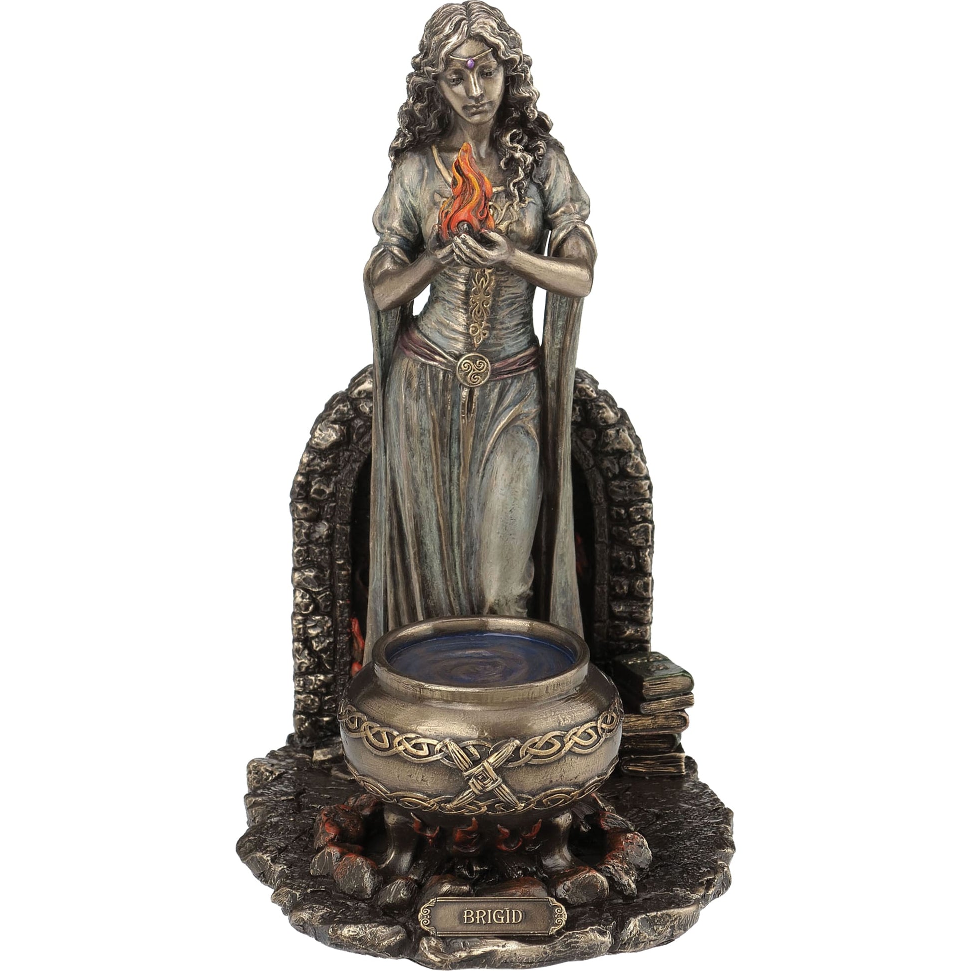 Brigid Celtic Goddess Bronze Statue front view, cold-cast