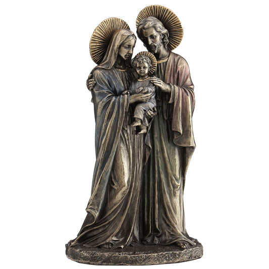 Holy Family Bronze Statue side angle showing flowing robes and cradle