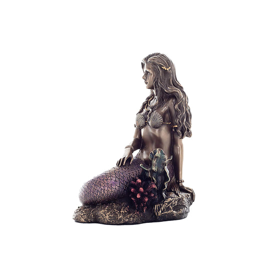 Mermaid Trickster Cold-Cast Bronze Statue side angle with arched tail