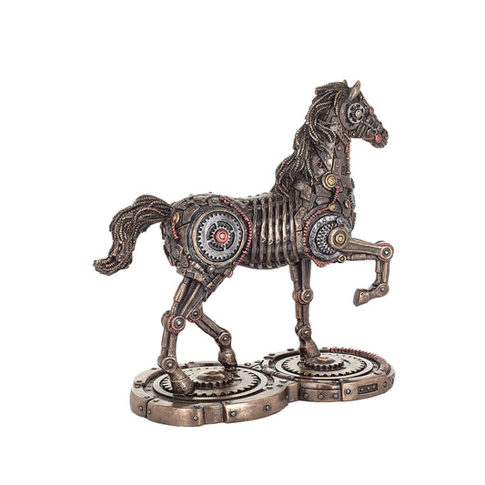 Steampunk Horse Statue side angle showing gears and rivets