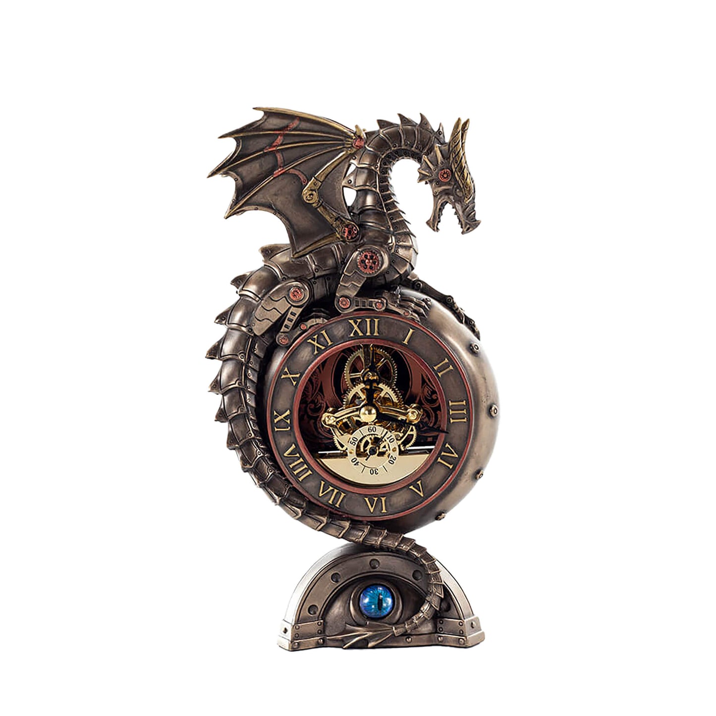 Steam punk Dragon Clock 23x13cm Fantasy Gothic Veronese Cold-Cast Bronze Table Clock