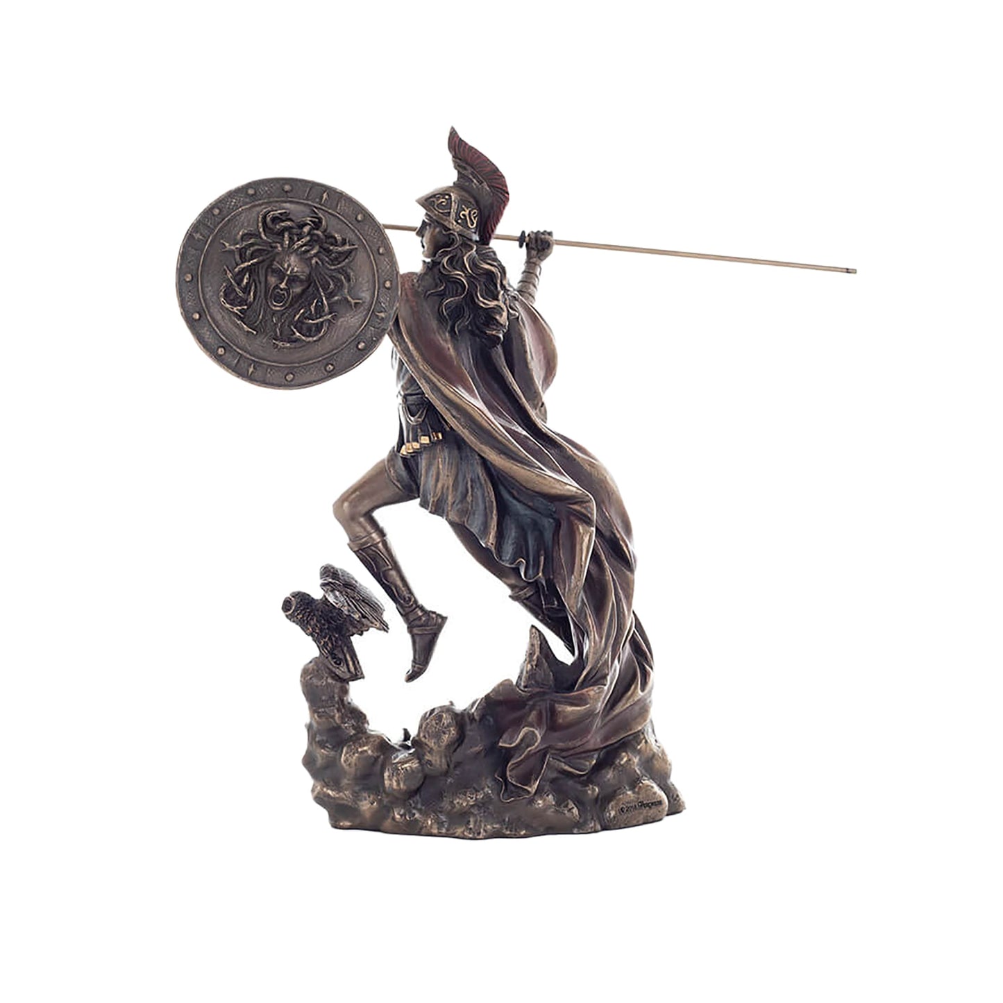 Athena Cold-Cast Bronze Statue side angle showing helm and shield