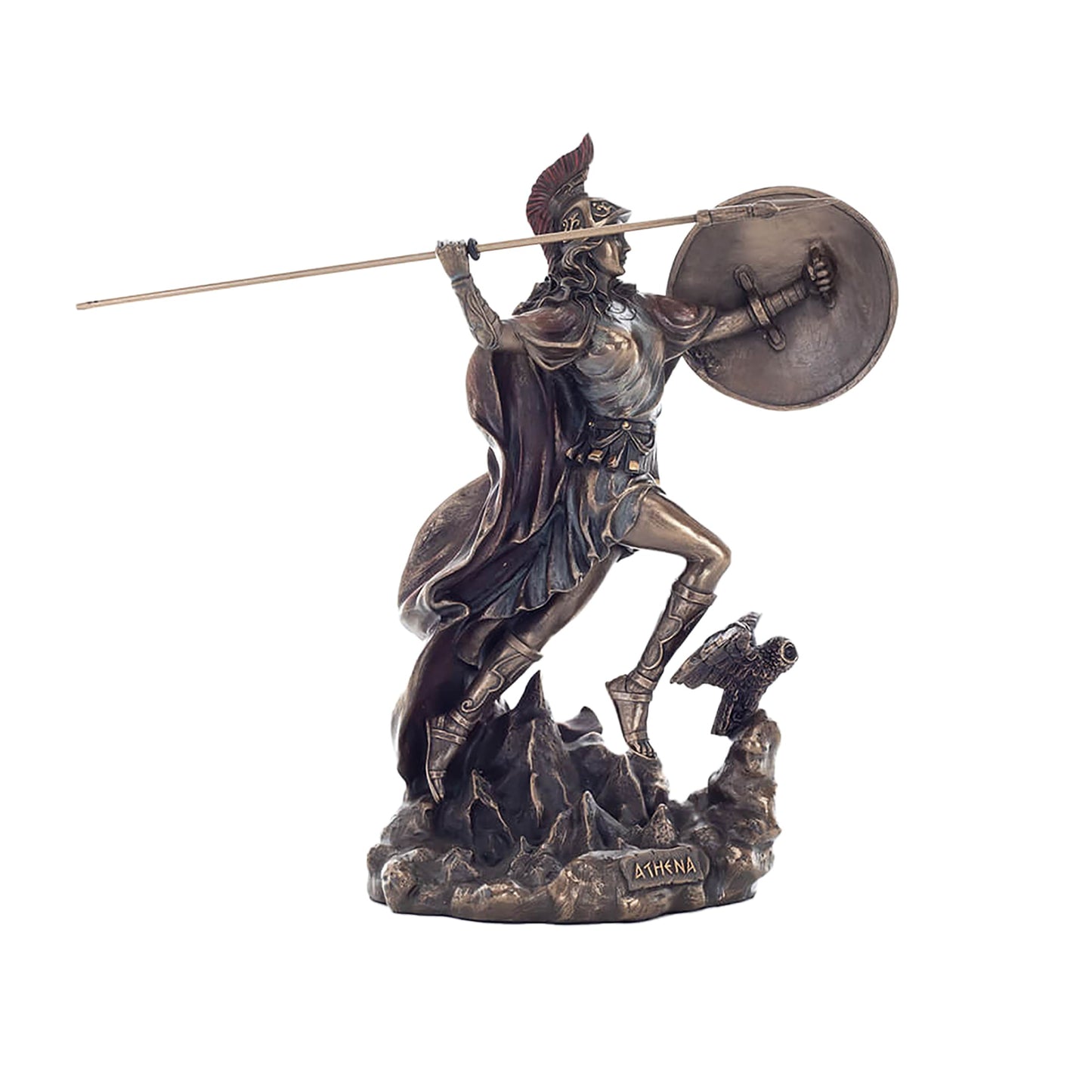 Athena Cold-Cast Bronze Statue rear angle with flowing garment and base