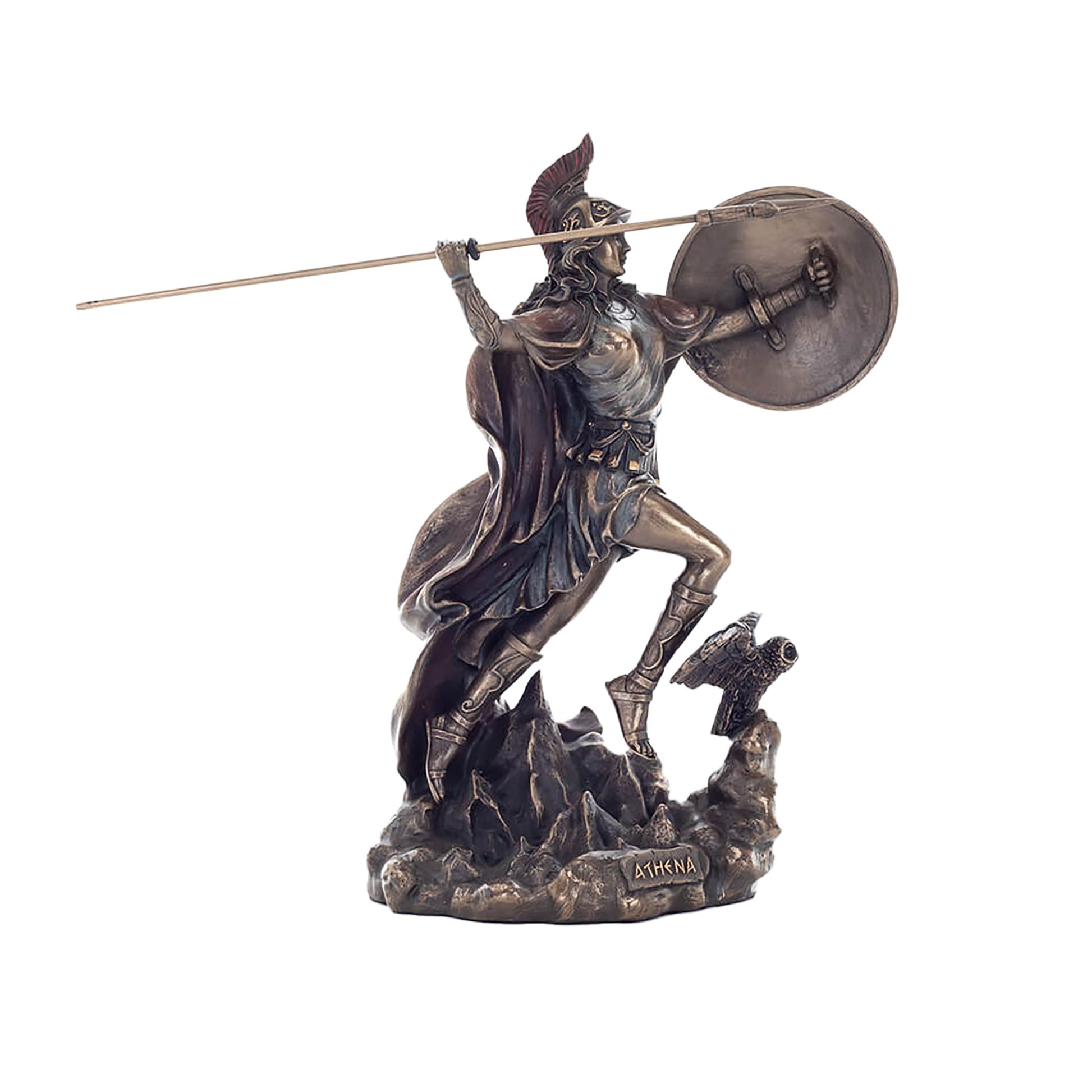 Athena Cold-Cast Bronze Statue rear angle with flowing garment and base