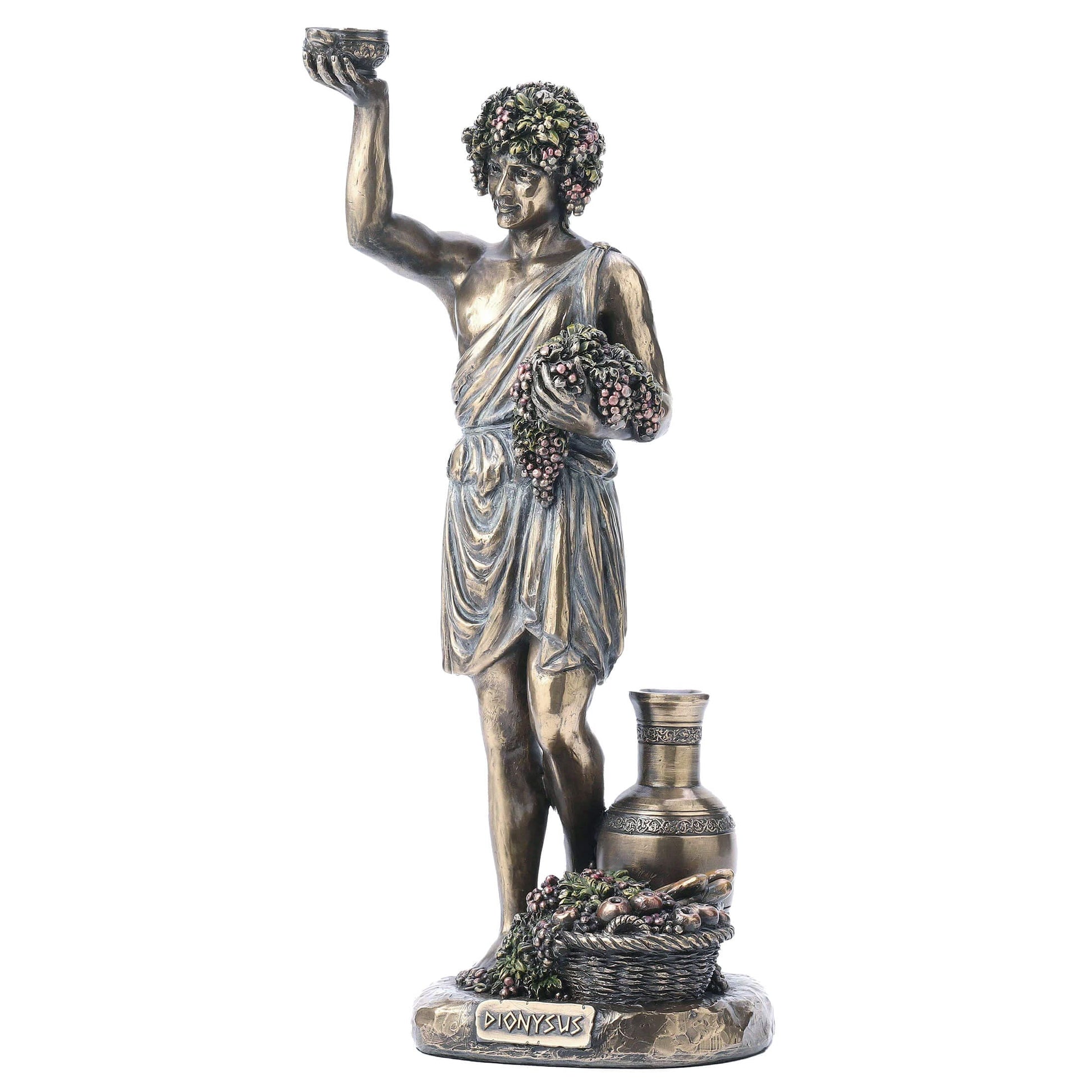 Dionysus Cold-Cast Bronze Statue side angle with goblet and ivy