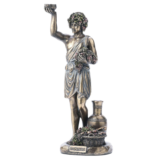 Dionysus Cold-Cast Bronze Statue side angle with goblet and ivy