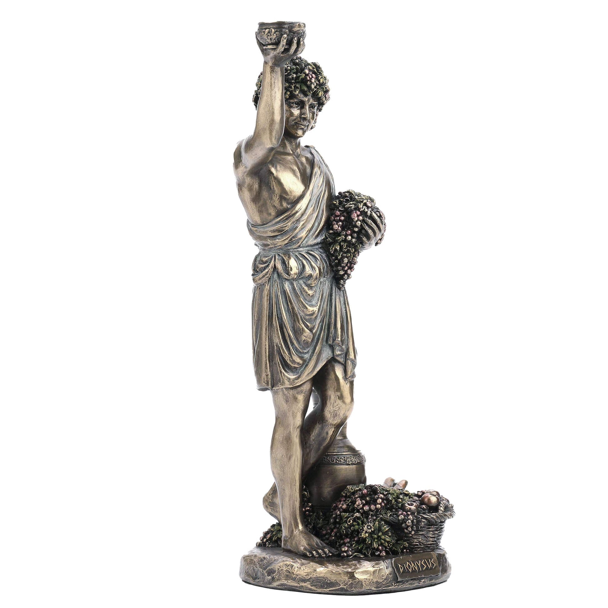 Dionysus Cold-Cast Bronze Statue rear angle showing robe and base