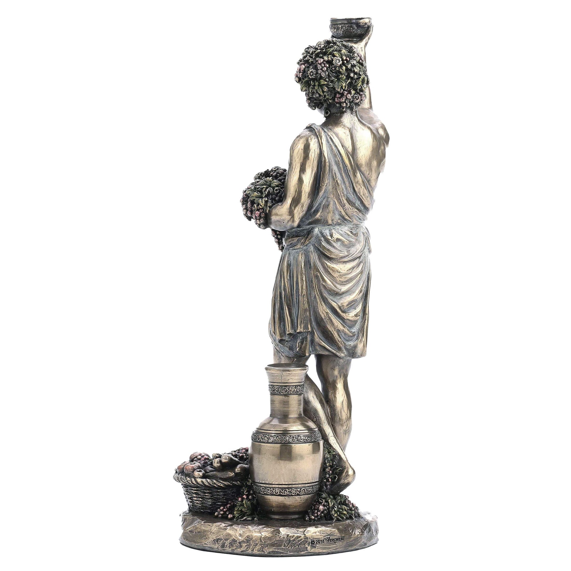 Dionysus Cold-Cast Bronze Statue close-up of face, grapes, and highlights