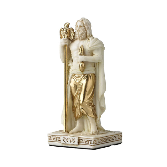 Zeus Resin Statue side angle with raised thunderbolt