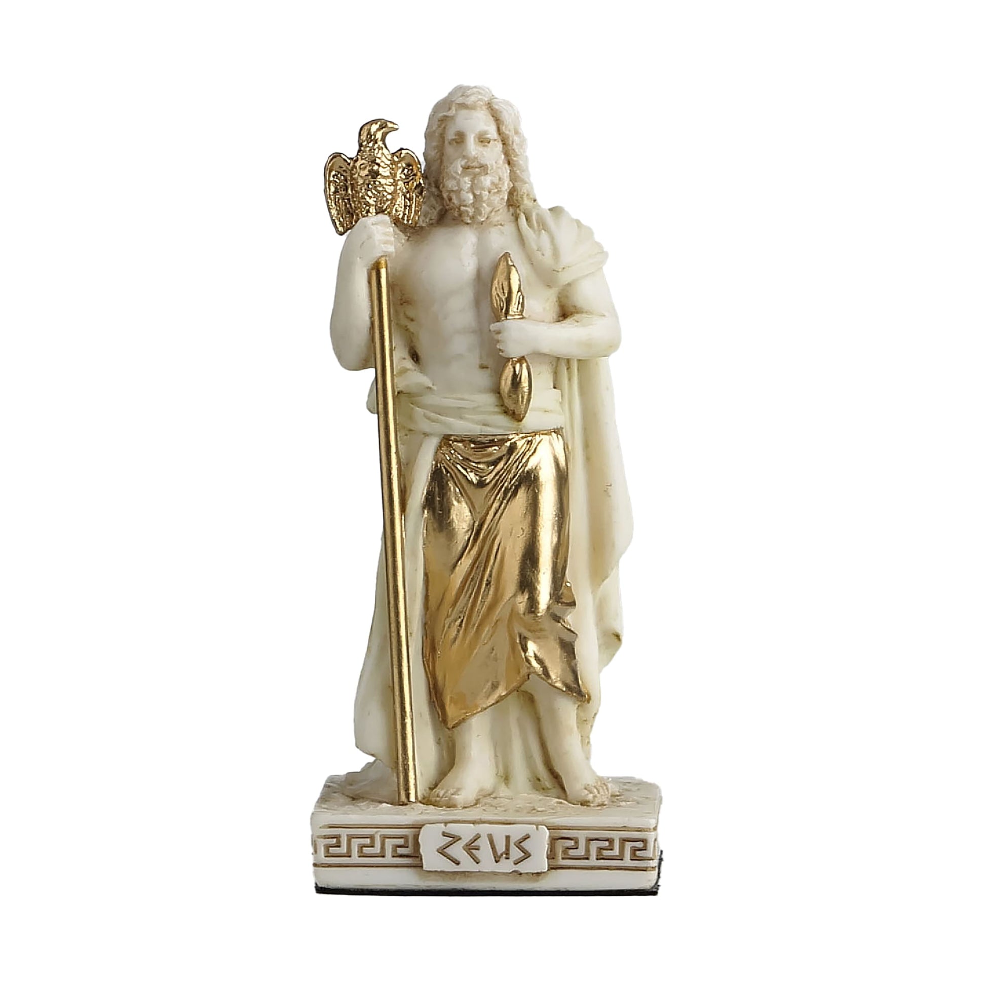 Zeus Resin Statue front view, 8.5 cm with gold accents