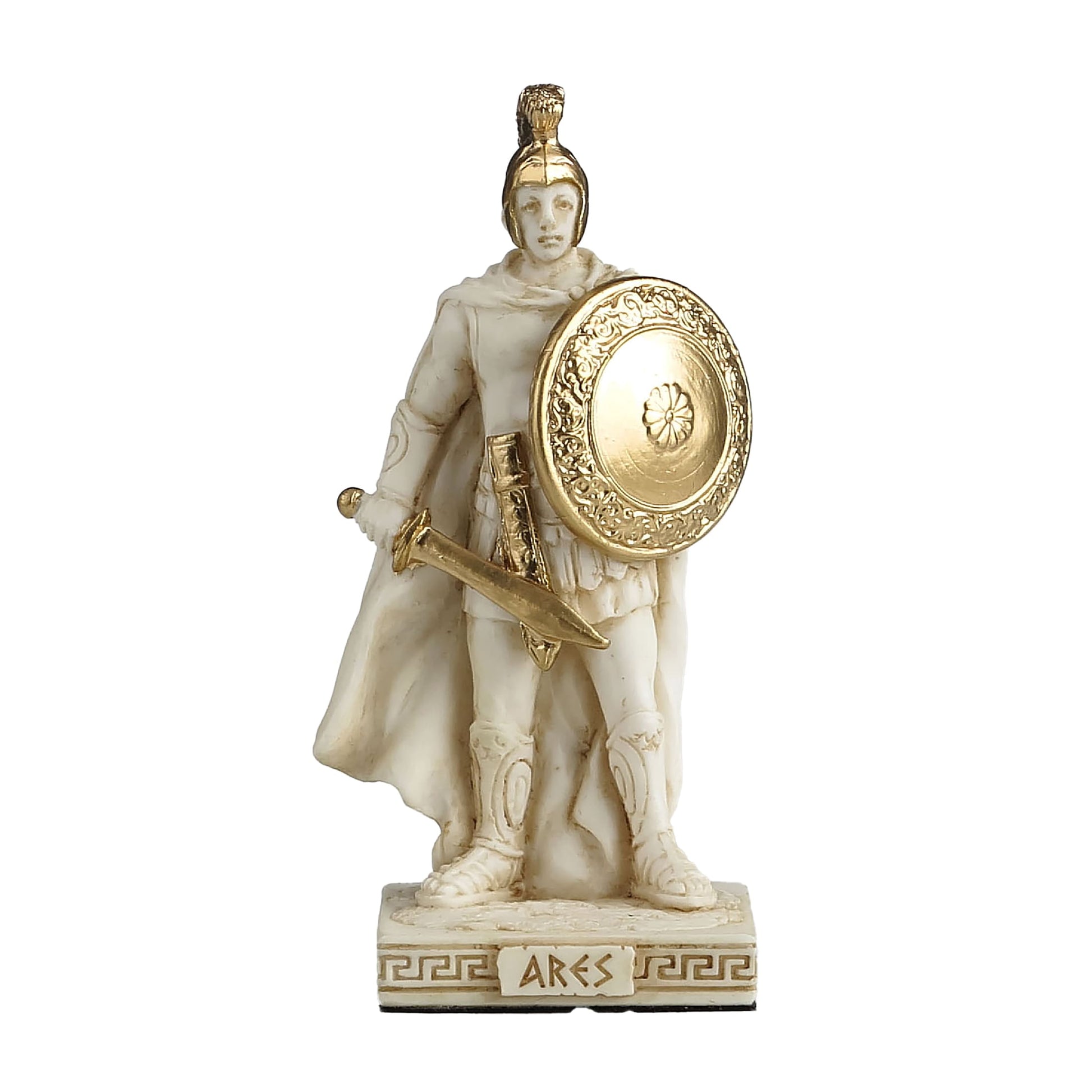 Ares Resin Statue front view, 30 cm with gold sword and shield