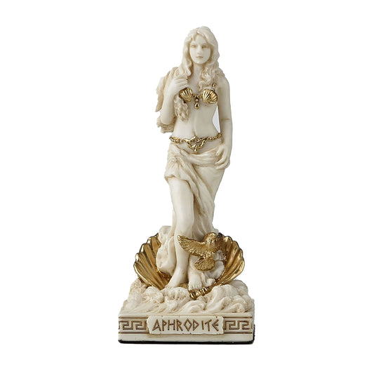 Aphrodite Resin Statue front view, 8.7 cm with gold accents