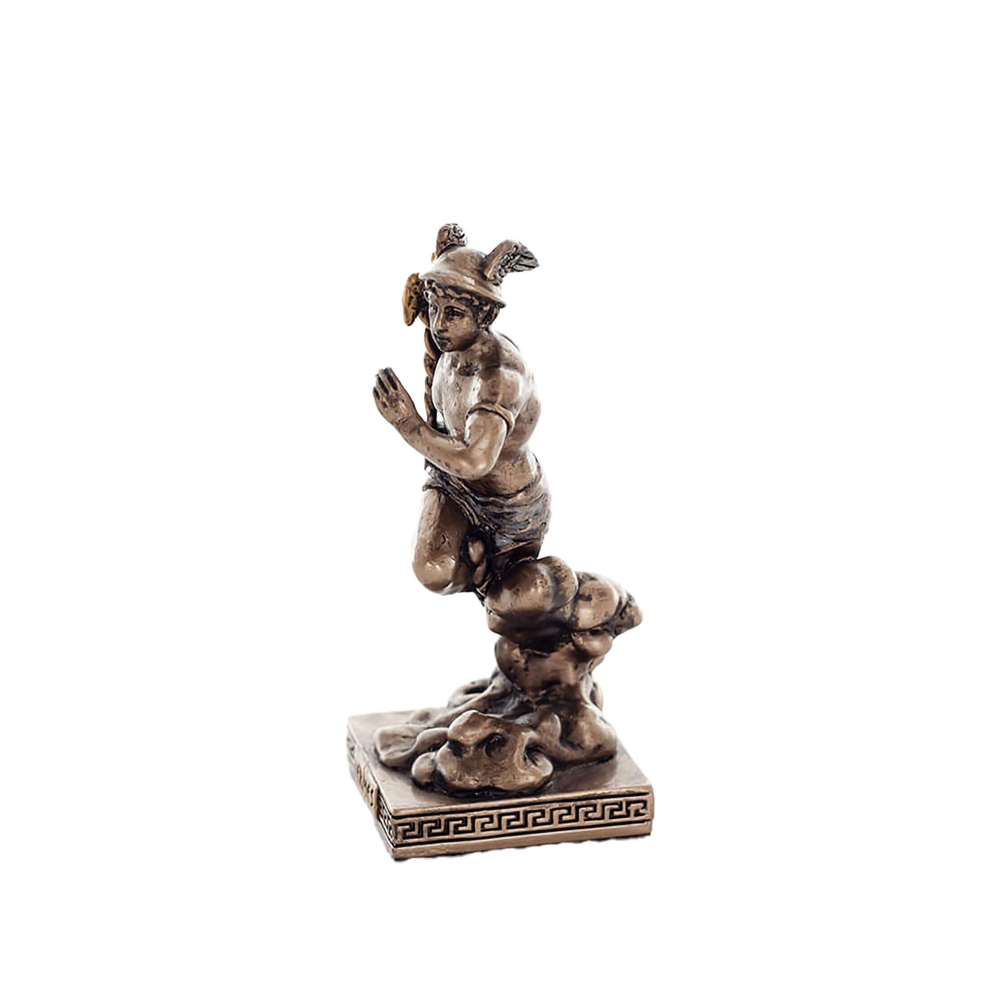 Hermes Miniature Statue side angle showing winged cap and caduceus