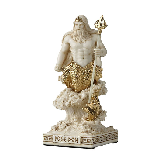 Poseidon Resin Statue side angle showing waves and gold accents