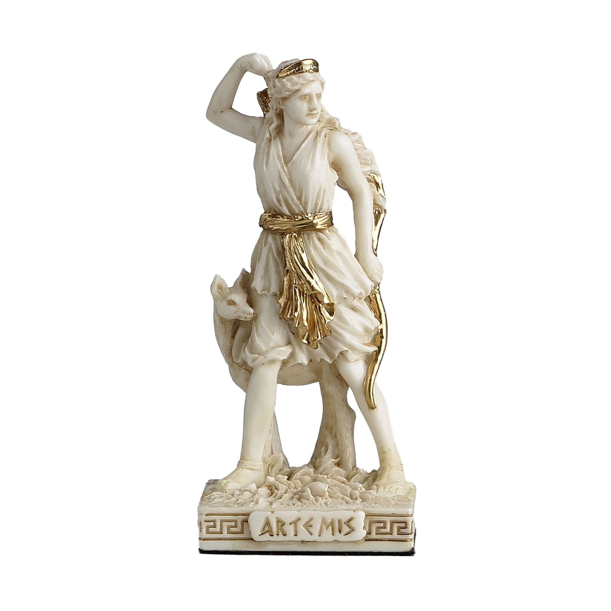 Artemis Resin Statue with Bow and Deer, 8.7 cm front view