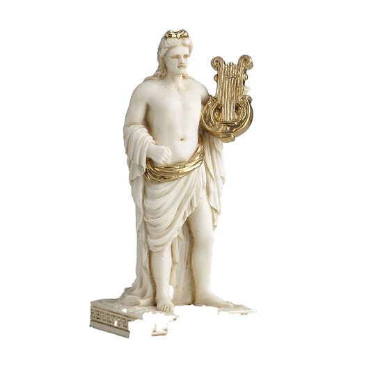 Apollo Resin Statue with Lyre side angle showing laurel and flowing robes