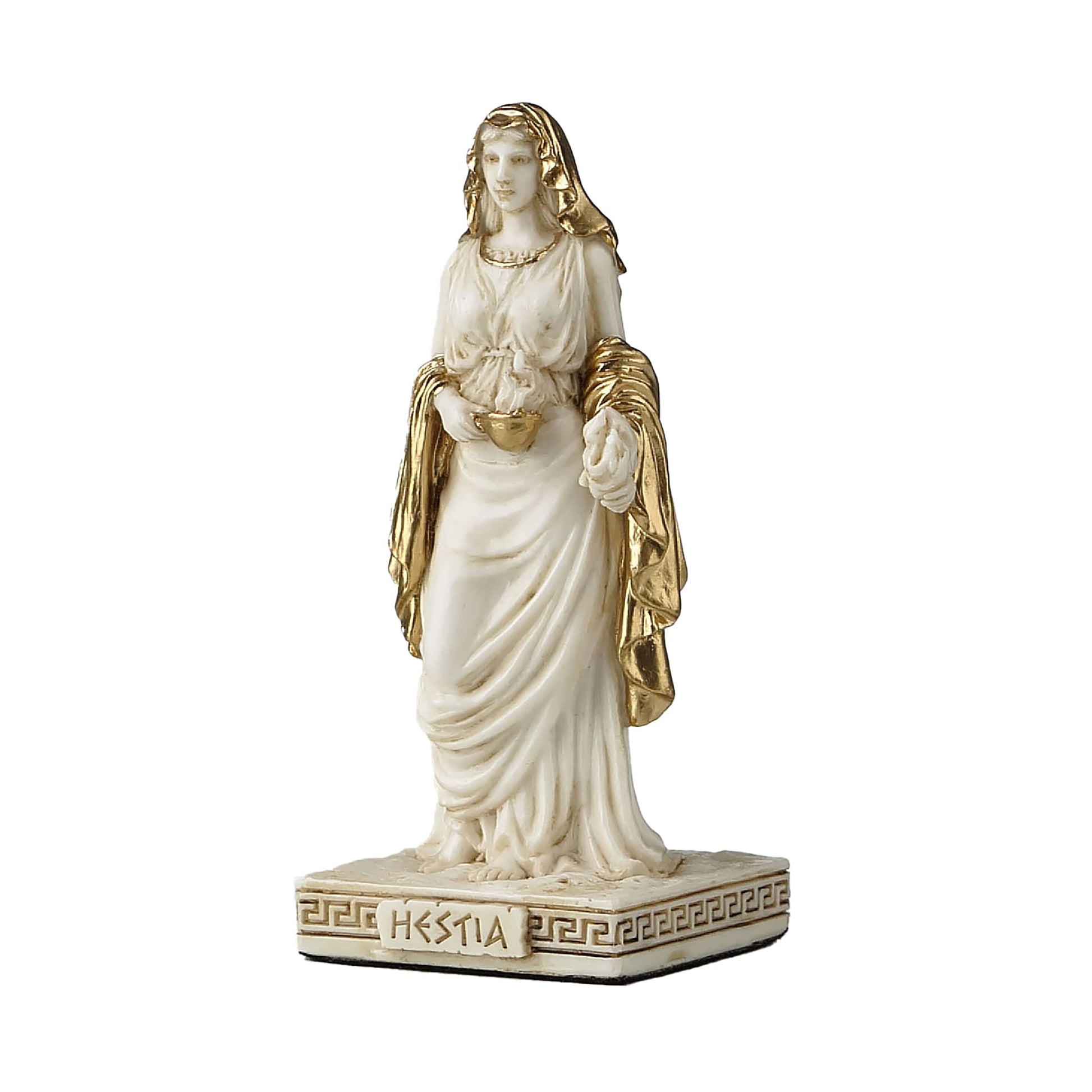 Hestia Resin Statue side angle showing flowing robes and textured base
