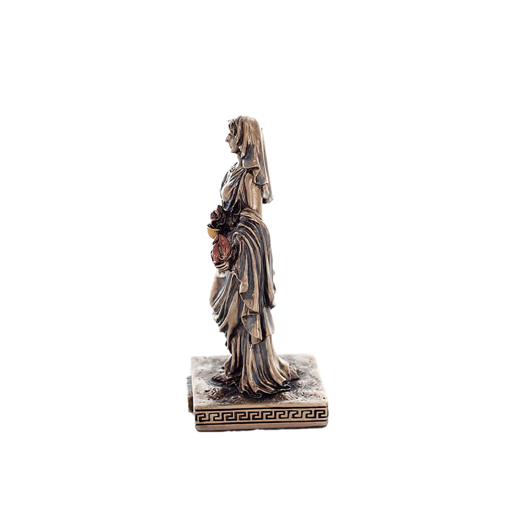 Hestia Miniature Statue side angle with flowing robes and textured base