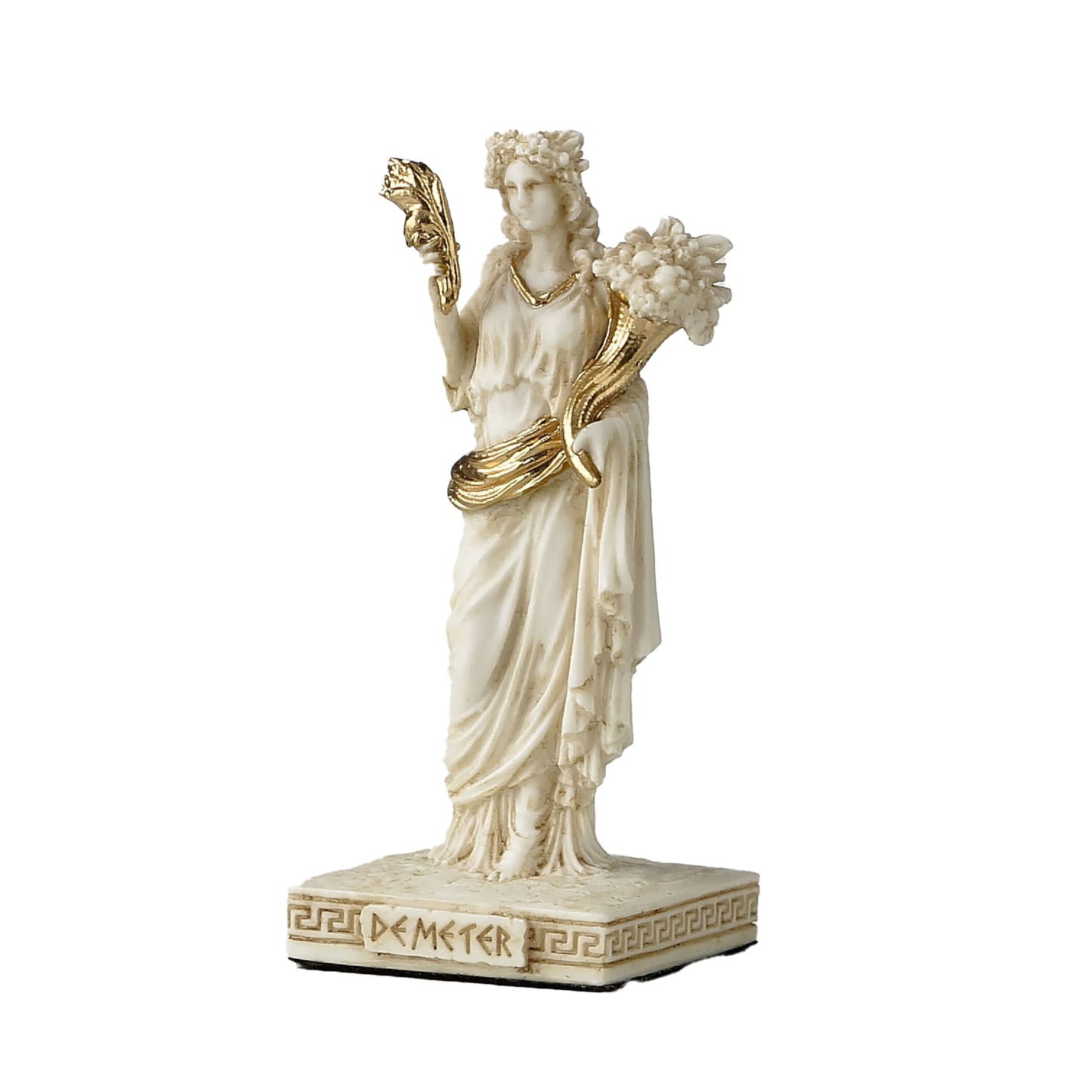 Demeter Resin Statue side angle showing flowing robes and wheat motif