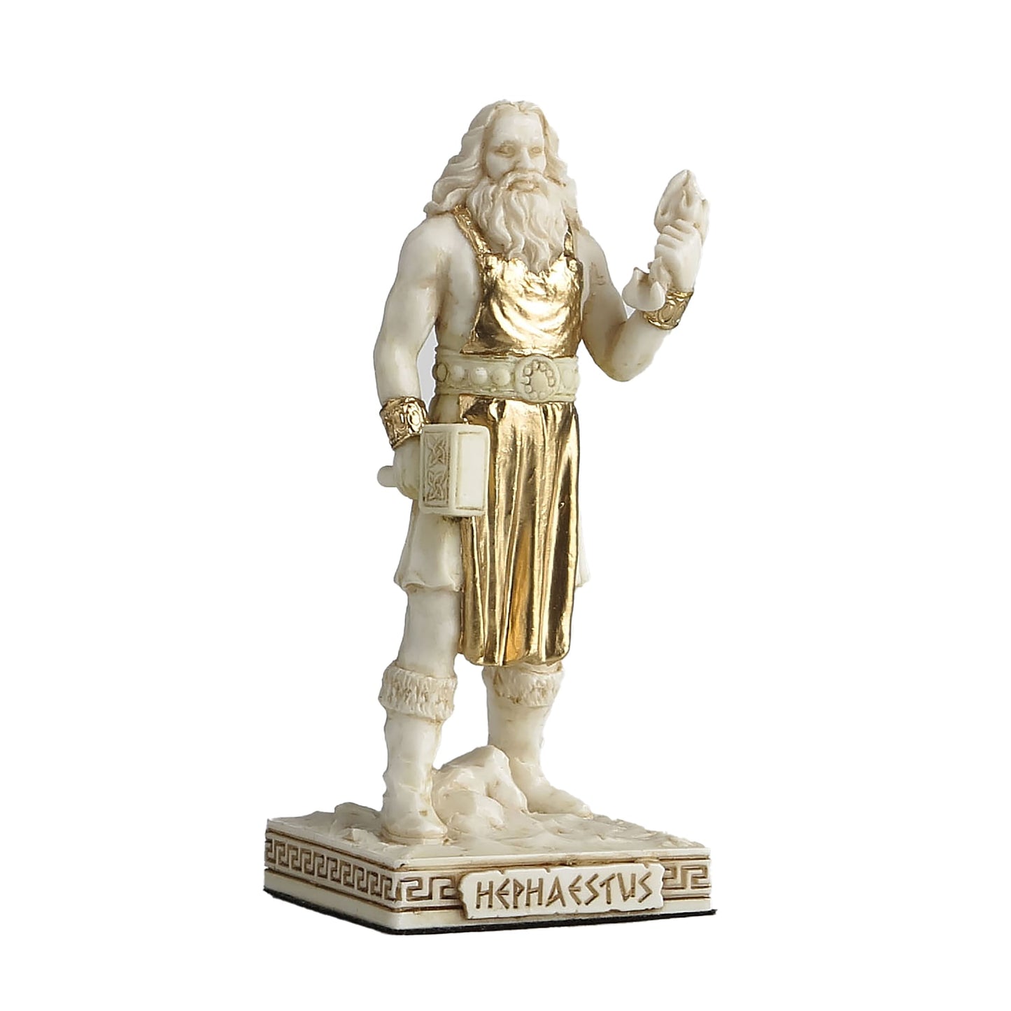 Hephaestus Resin Statue side angle showing tools and textured base