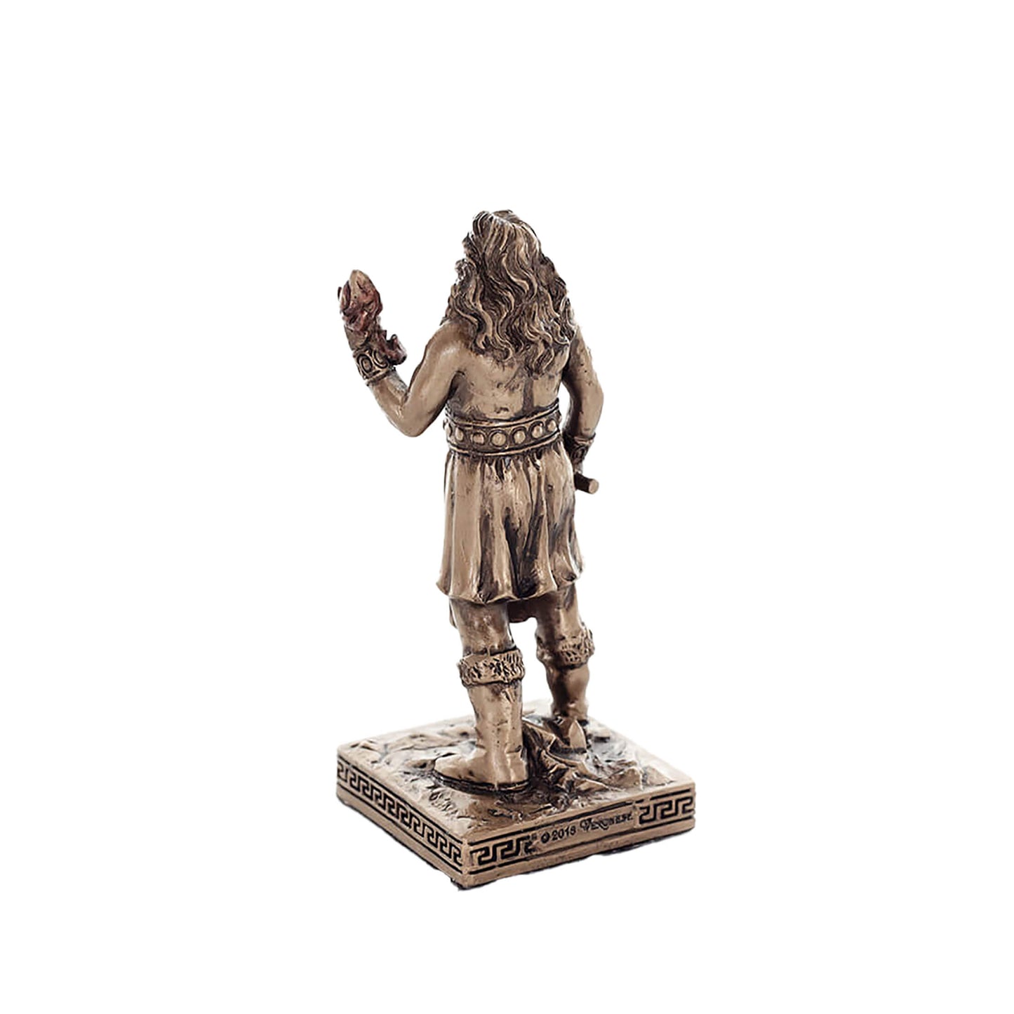 Hephaestus Miniature Statue rear angle showing textured base and cloak