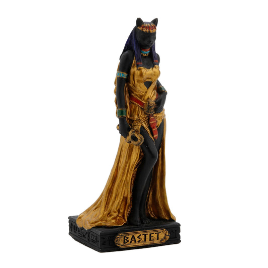 Bastet Egyptian Goddess Resin Statue side angle with feline features and headdress