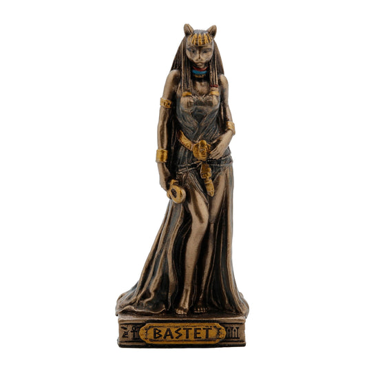 Bastet Egyptian Goddess Statue, cold-cast bronze, 8.5 cm front view