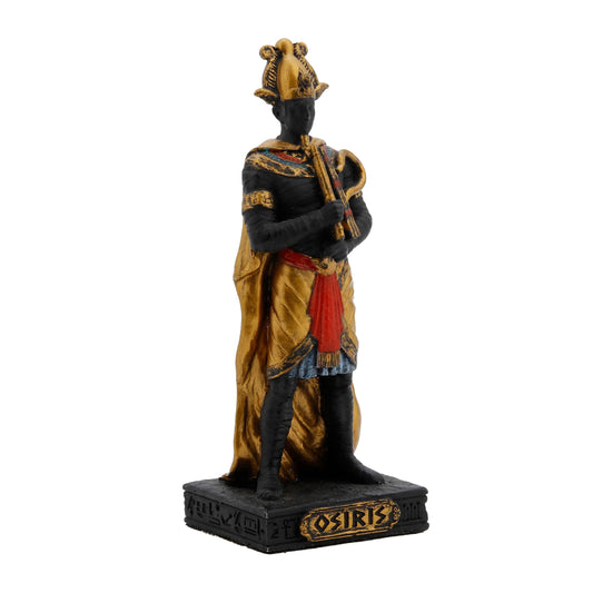 Osiris Egyptian God Resin Statue side angle with crown, crook, and flail