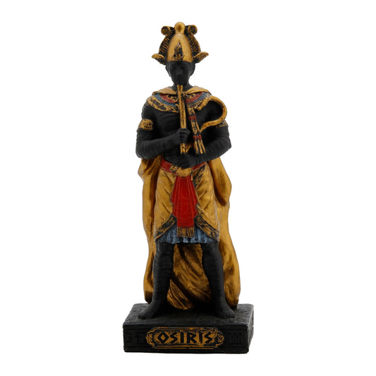 Osiris Egyptian God Resin Statue with gold accents, 8.5 cm front view