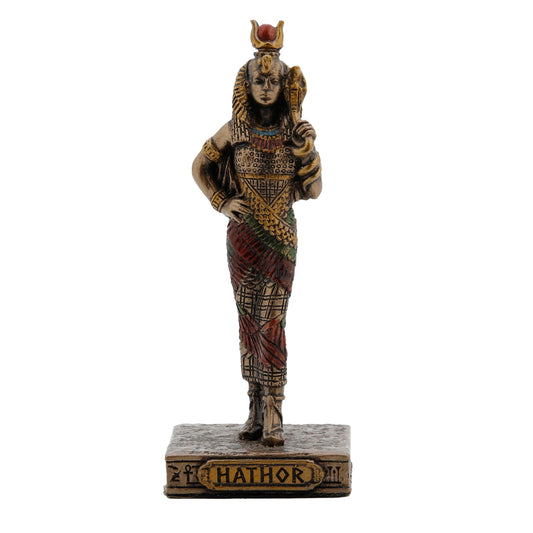 Hathor Egyptian Goddess Statue, cold-cast bronze, 8.5 cm front view