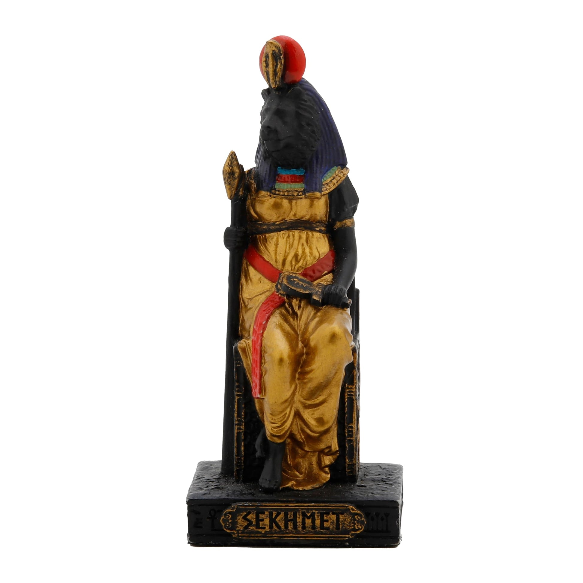Sekhmet Egyptian Goddess Black Resin Statue front view, 8.5 cm