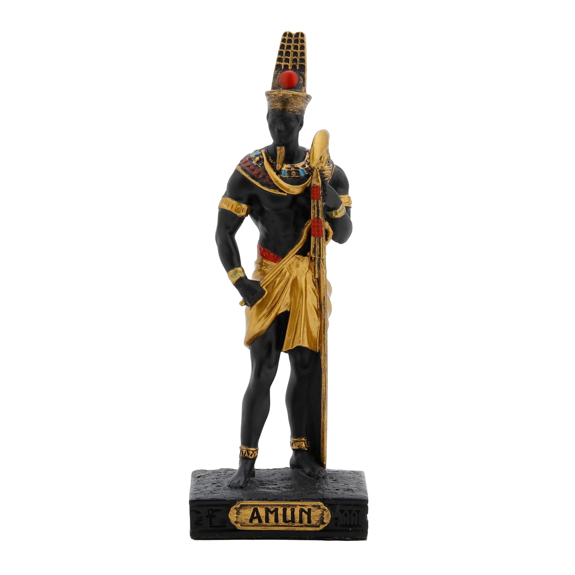 Amun Egyptian God Black Resin Statue front view, 8.5 cm