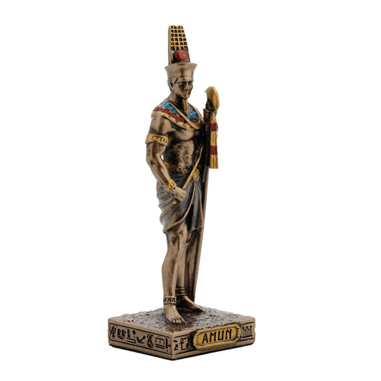Amun Egyptian God Statue side angle showing double-plumed headdress and ankh