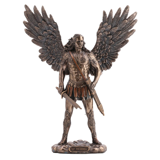 Archangel Saint Michael Statue front view, cold-cast bronze, 27.5 cm